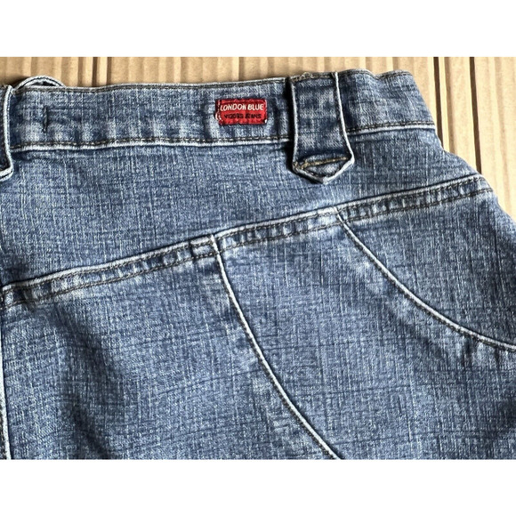 Vtg London Blue Vigoss Jean Skirt Size 1X Blue Denim Lace Up Front Slits Pockets - Picture 11 of 16